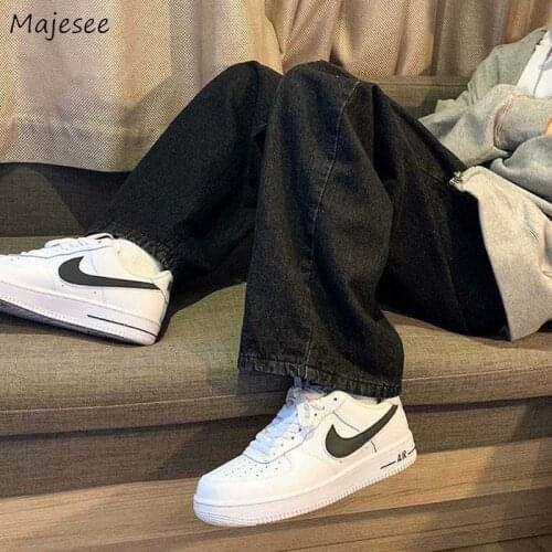 Men Jeans Hong Kong Style Wide-leg Straight Black Denim Trousers Handsome High Street Baggy Oversize S-3XL Casual Hipsters Retro