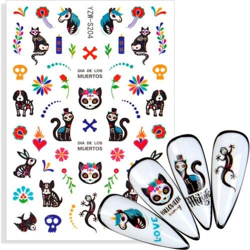 Halloween Nail Art Decorations Unicorn Cat Dog Masquerade 3D Sliders Stickers for Nails Foil Decals Design Manicure Accessories