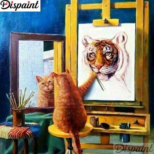 Dispaint Full Square/Round Drill 5D DIY Diamond Painting "Cat tiger" Embroidery Cross Stitch 3D Home Decor A11959