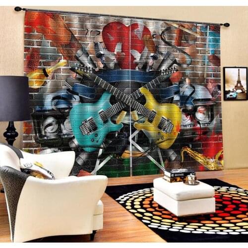 Custom European oil painting guitar Curtain Fabric Modern Decor beautiful Blackout Curtains For Living room Bedroom