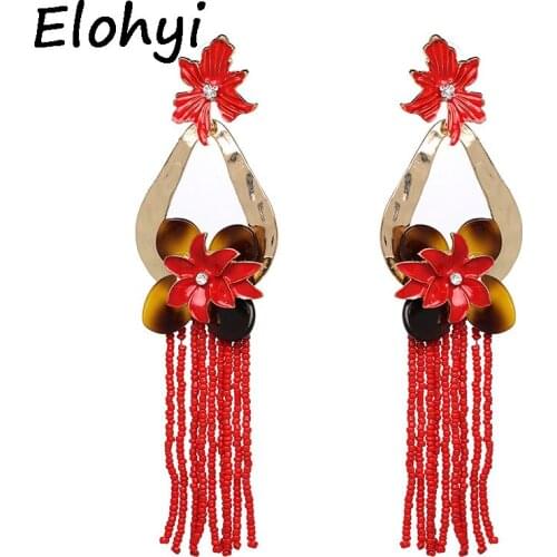 ELOHYI New Long Beads Tassel Design Drop Earrings Trend Pendients Earrings For Woman Fashion Earrings Luxury Oorbellen Jewelry
