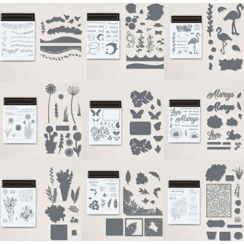 Bouquets Flowers Btterflies Sharks Conches Sentiments Transparent Clear Stamp Cutting Die For DIY Scrapbooking Craft Cards 20A