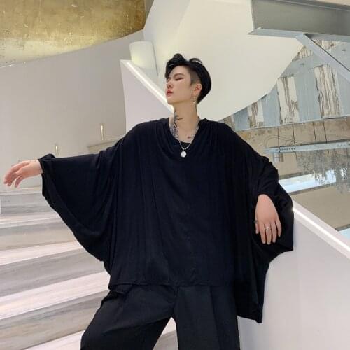 Retro Loose Fall Fall Dark Shirt mens Drape v Neck Yamamoto pullover shirt trendy new bat sleeves