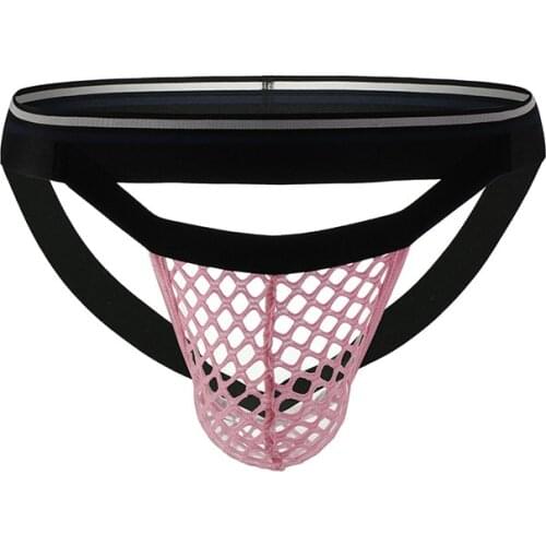 Briefs Men Thong G-string Jockstrap Sexy Mesh Fishnet Hollow Out Underwear Cueca Open Butt String Homme Gay Panties Man Bikini