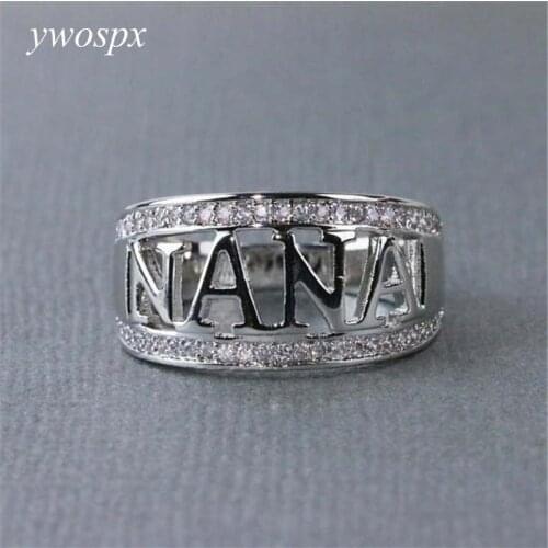 YWOSPX Christmas/Anniversary Gift Silver/Rose Gold Color Zircon Rings For Women/Grandma Jewelry "NANA" Engagement Ring Anel Y30