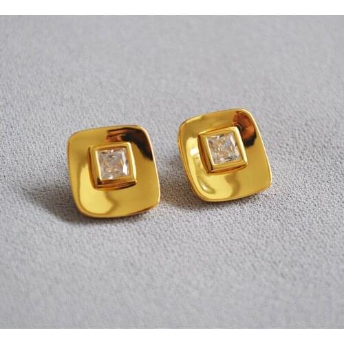 Square Zircon Stud Earrings for Women 18K Gold Plated Zircon Women Earrings with 925 Silver Pin