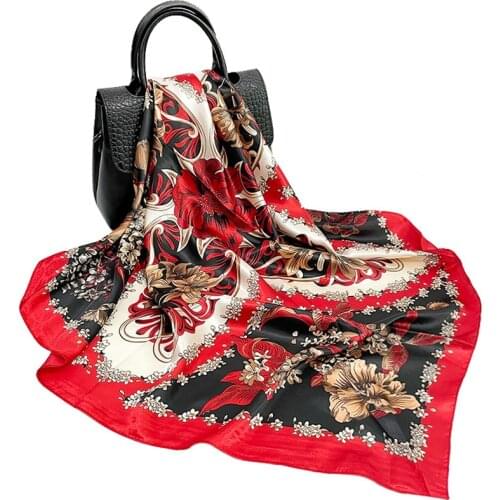 2021 New Women Fashion Scarf Bandana Ethnic Tribal Boho Style Flower Print Shawl Hijab Square Headscarf Stole 90*90cm