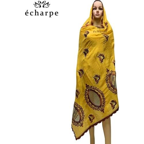100% Cotton Scarf African Women Embroidery Muslim Scarf Hollow out Soft Cotton Hijab Scarfs Shawls EC817