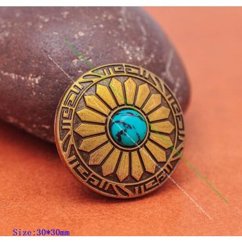 10X 30mm Brass Sun Flower Green Natural Turquoise Leathercraft Accessories Western Belt Luggage Bag Conchos Button Screwback
