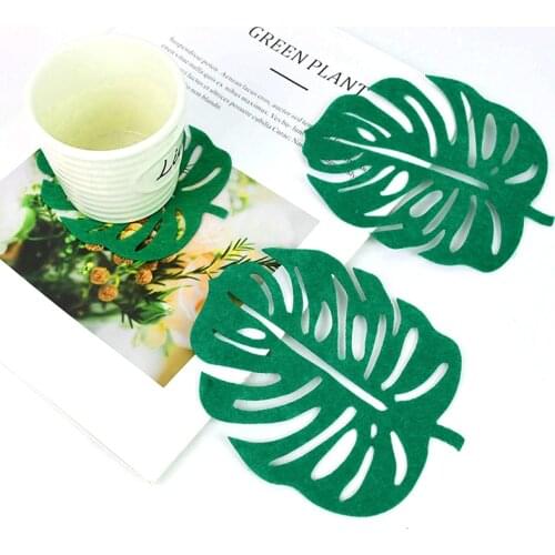 12/24Pcs Tropical Artificial Palm Leaves Cup Coasters Felt Cactus Turtle Leaf For Hawaii Party Table Decor Mats Coffee Bowl Pad