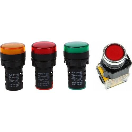 4 Pcs Accessories: 3Pcs Red, Yellow-Green Light Lamp 22 Mm & 1 Pcs LA38-11/203 Push Button Momentary Power Press Switch Promotio