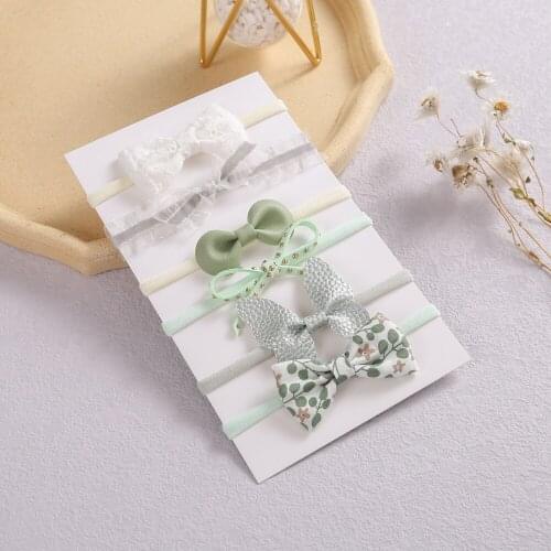 6Pcs/Set Sweet Baby Headband Nylon Soft PU Chiffon Elastic Hair Bands For Baby Girls Kids Headwear Toddler Hair Accessories Set