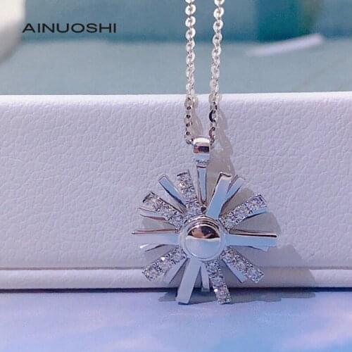 AINUOSHI 18K 0.13ct Natural Diamond Fashion Snowflake Pendant Necklace Womens Wedding Anniversary Jewelry Gift Chain Length18In