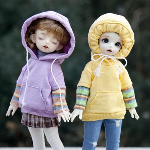 BJD 6 points Yosd 1/6 Mens and Womens Dolls Clothing Accessories Go with Hooded Splice Sleeve Hoodie Top doll clothes coat
