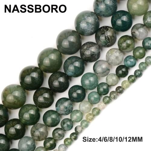 Moss Agates Natural Stone Beads Round Loose Spacer Beads For Jewelry Making DIY Bracelet Necklace 4/6/8/10/12MM Wholesale