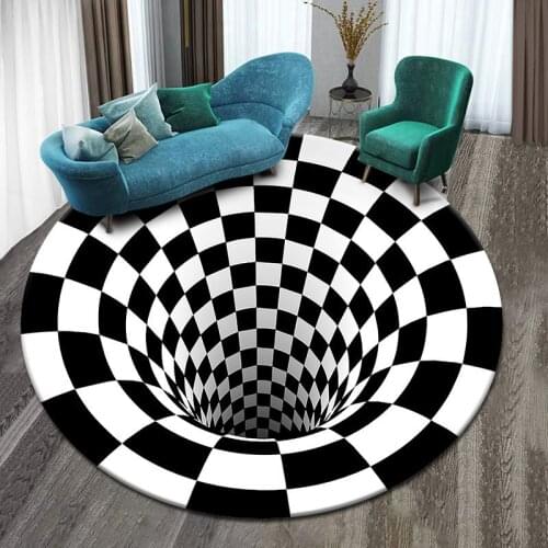 Black-and-white 3D stereoscopic carpet circular vortex illusion floor mat