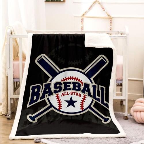 Baby Adult Soft Baseball Lettered Printed Flannel Blanket Comfortable Breathable Material for Sofa Bedroom Bed