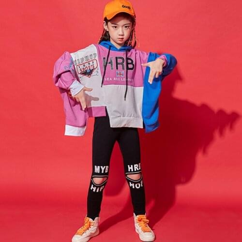 Kids Hip Hop Costumes Girls Street Dance Clothing Child Modern Dancing Outfit Personality Hooded Loose Long Sleeves DNV12179