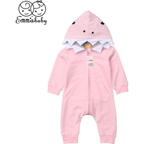 Infant Baby Romper Toddler Boy Girl Clothes Kid Shark Hooded Outfit Long Sleeve Zipper Romoper Cute Jumpsuit Children Clothing