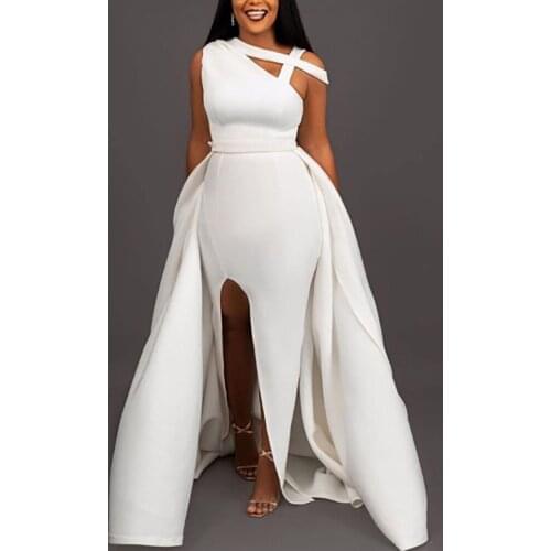 Elegant White Dress Wedding 2021 Summer High Wiast Bodycon High Split Fashion Sexy Evening Night Party Club Wear Vestidos Mujer