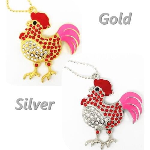 Full Capacity USB Flash Drive Pendrive Cock Jewelry Crystal Chicken USB Flash disk 4GB 8GB 16GB 32GB Pen drive Memory Stick