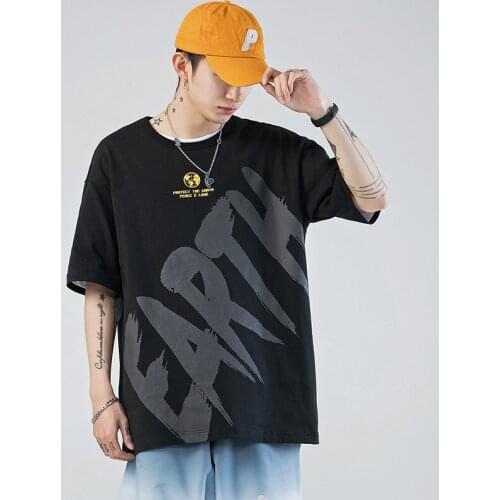 Mens Summer New Style Popular Logo Short Sleeve T-shirt Big Letter Print Loose Cotton Oversized T Shirt