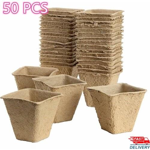 Hot Sale 50 Pieces Square Plant Starter Peat Pots Flower Vegetable Seedlings Nursery Cup Paper Planter Pot Garden Supplies