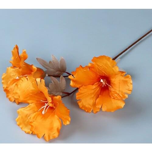 Artificial Hibiscus Flower 3 Heads Decorative Fake Flowers Wedding Party Decorations Hawaii Beach Simulated Plants Home Decor