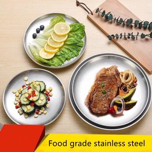 Korean Stainless Steel Gold Trays Thickened Round Plate Coffee Tray Fruit Plate Cake Bone Dish Shallow Plate Trays Decorative