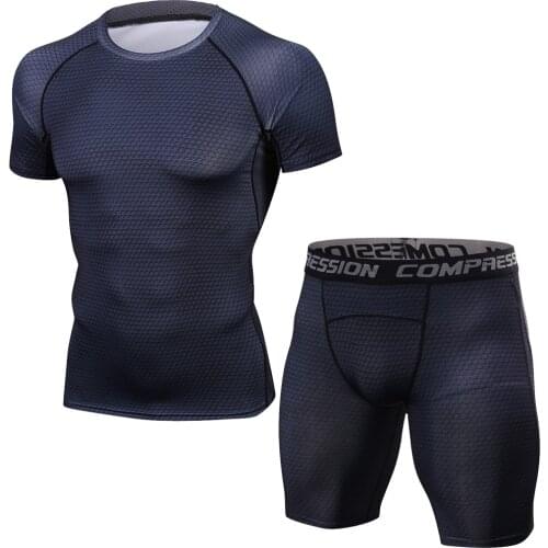 MMA Muscle Men Tracksuit Compression Set T Shirt Mens Fitness Tights Short Sleeeve Suits Sportswear Gyms Clothing
