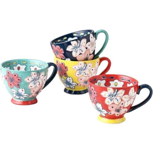 2021 Best Price European Oatmeal Breakfast Cup Household Mug Retro Personality Hand Painted Ceramic Tall Milk Cup Porcelain Mugs