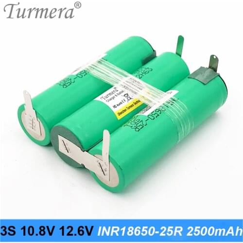 Turmera 3S 10.8V 12.6V 2500mAh 20A High Discharge 18650 Lithium Battery for Electric Drill Screwdriver Battery and Air Drone Use