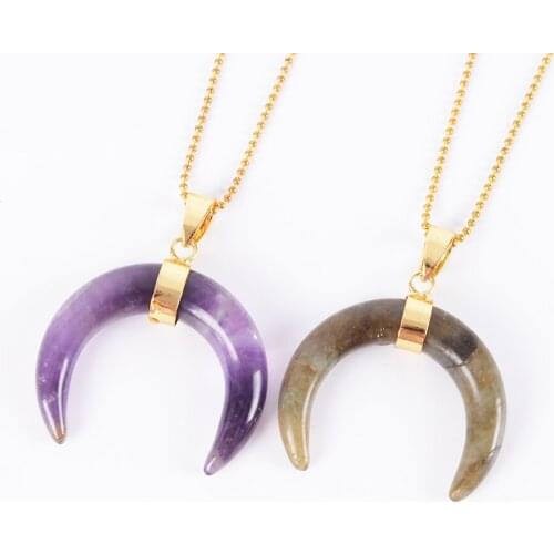 Fashion Natural Stone Crescent Charming Crystal Beads Half Moon Pendant Without Chain Wire Fit DIY Necklace D859-D862