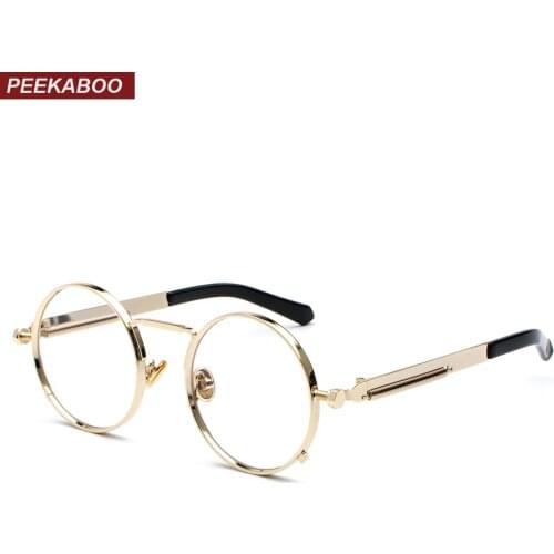 Peekaboo vintage steampunk glasses round men gold fashion retro round circle metal frame eyeglasses frame for women unisex
