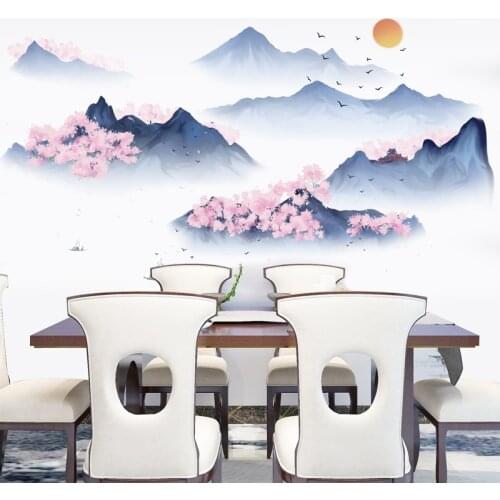 Chinese Style Landscape Wall Stickers Teen Room Home Decor Accessories for Living Room Bedroom Home Office Decor Wallpaper Pvc