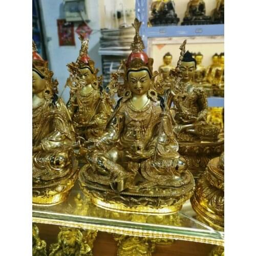 Wholesale Buddhist products # Tibet temple gilded copper Padmasambhava Guru Rinpoche Buddha statue bless safe health good luck