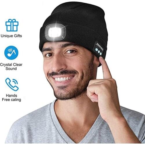 Soleeanre Bluetooth-compatible Earphones Wireless Headphones Music LED Light Hats Beanie Night Walk Running Cap Fashion Warm
