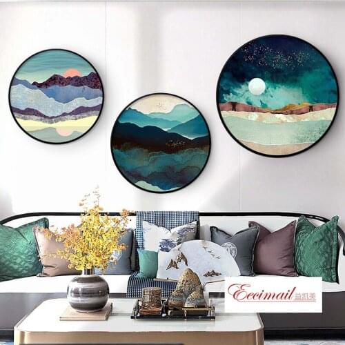 EECAMAIL Modern Living Room Hanging Painting Round Diamond Painting Nordic Ins Restaurant Triptych Moonlight Landscape Full