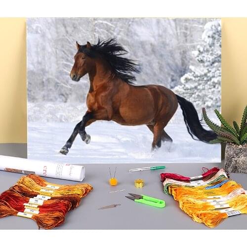 Animal Horse Printed Water-Soluble Canvas 11CT Cross Stitch Patterns Embroidery DMC Threads Craft Handmade Knitting Adults