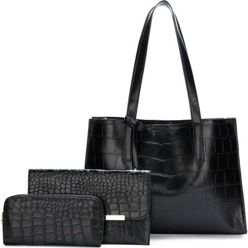 High Quality Women Large Capacity Pu Leather Handbags Fashion Ladies 3 Pieces Set Shoulder Messenger Bags Casual Female Tote Bag