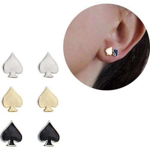 New 3 Pairs Cute Spade Heart Shape Earrings Ear Studs Womens Party Jewelry Gift