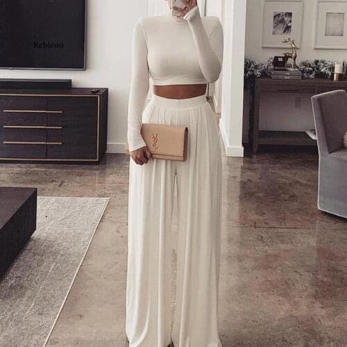 Womens New Spring 2 Piece Set Long-Sleeved Crop Top Straight Wide-Leg Trousers Two-Piece Suit 2021 Spring Clothes Streetwear