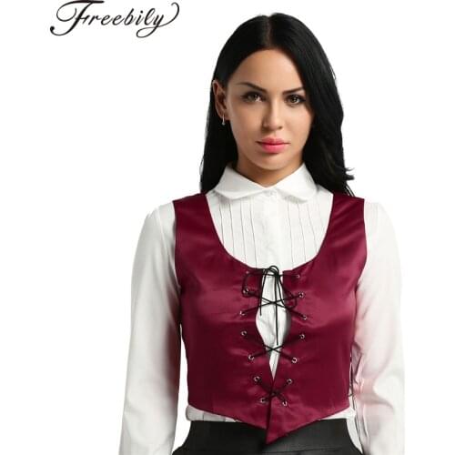 Womens Renaissance Medieval Halloween Reversible Costume Bodice Pirate Fair Wench Corset Lace Up Vest Top