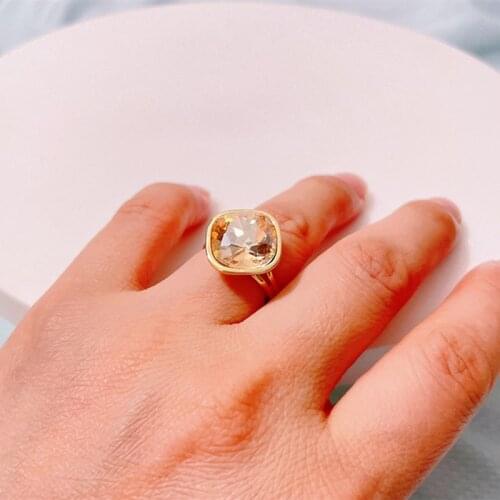Ms Betti 2021 Square Fancy Stones Adjustable Rings 12mm Austrian Crystals Gold-Color For Women New Year Wedding Gifts