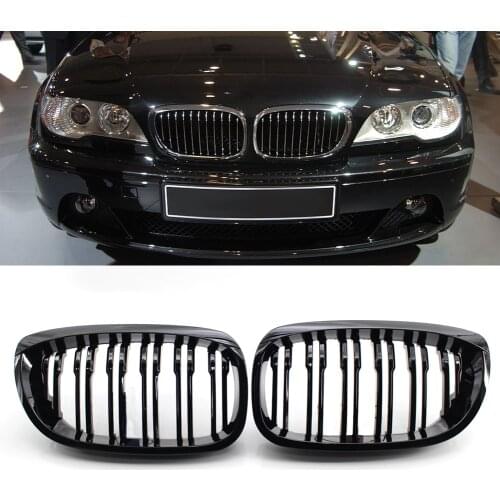 1 Pair Gloss Black Double Slat Kidney Grille for BMW E46 51137064317 51137064318 Double Slat Sport Style Gloss Black