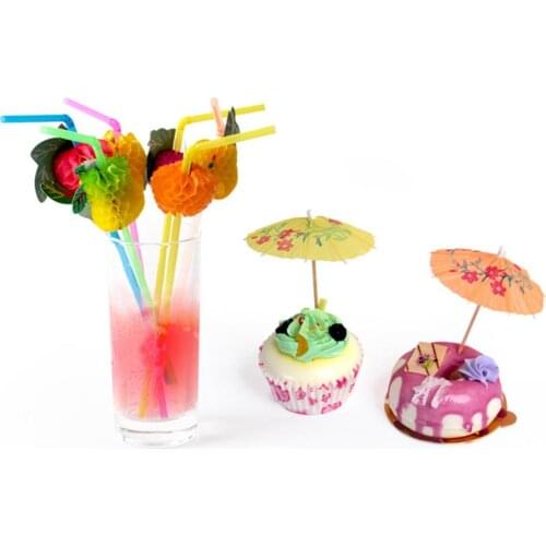 50pcs Umbrella Straw Color Random Wine Paper Decoration Wedding Party Pub Bar Wine Drink Decorative Labels Stick Umbrella