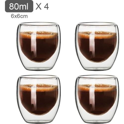 80ML Double Wall Glass Cup Transparent Handmade Heat Resistant Tea Drink Cups MINI Whisky Cup 100 centigrade Espresso Coffee Cup