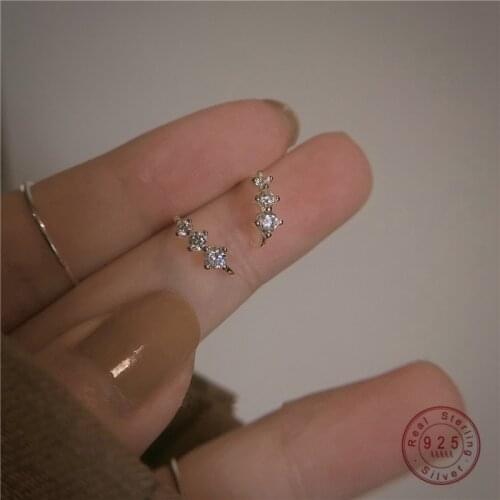 925 Sterling Silver Japanese Small Cute Crystal Plating 14k Gold Stud Earrings Women Fashion Charm Birthday Gift Jewelry