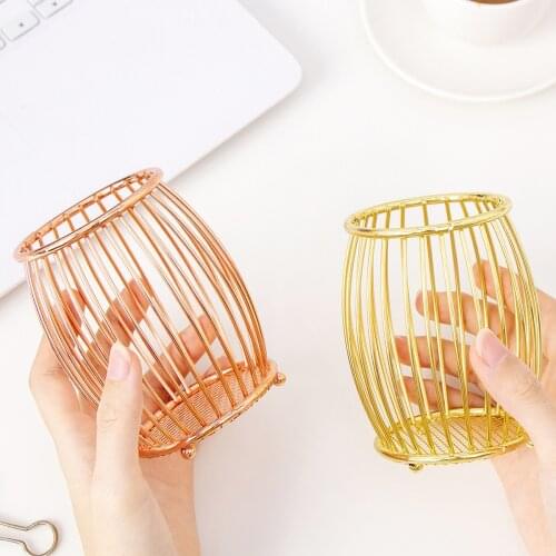 Makeup Brush Storage Case Multifunctional Stationery Metal Pen Container Office Desk Organizer