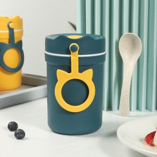 Childrens Cat Soup Cup Plastic Water Cup Children Leak Proof Heat Insulation Portable Porridge Breakfast Cup